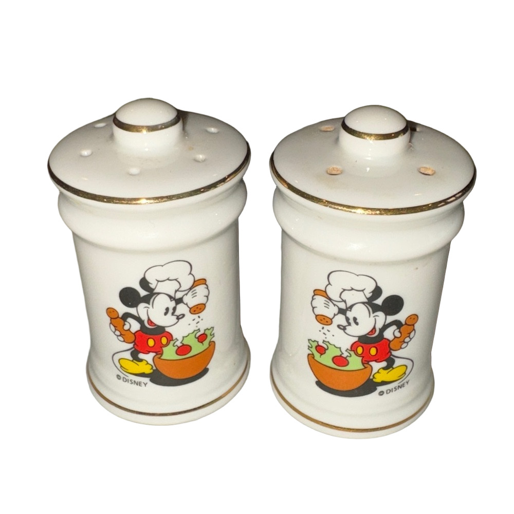 Vintage Disney Chef Mickey Mouse Salt & Pepper Shakers Porcelain~Japan